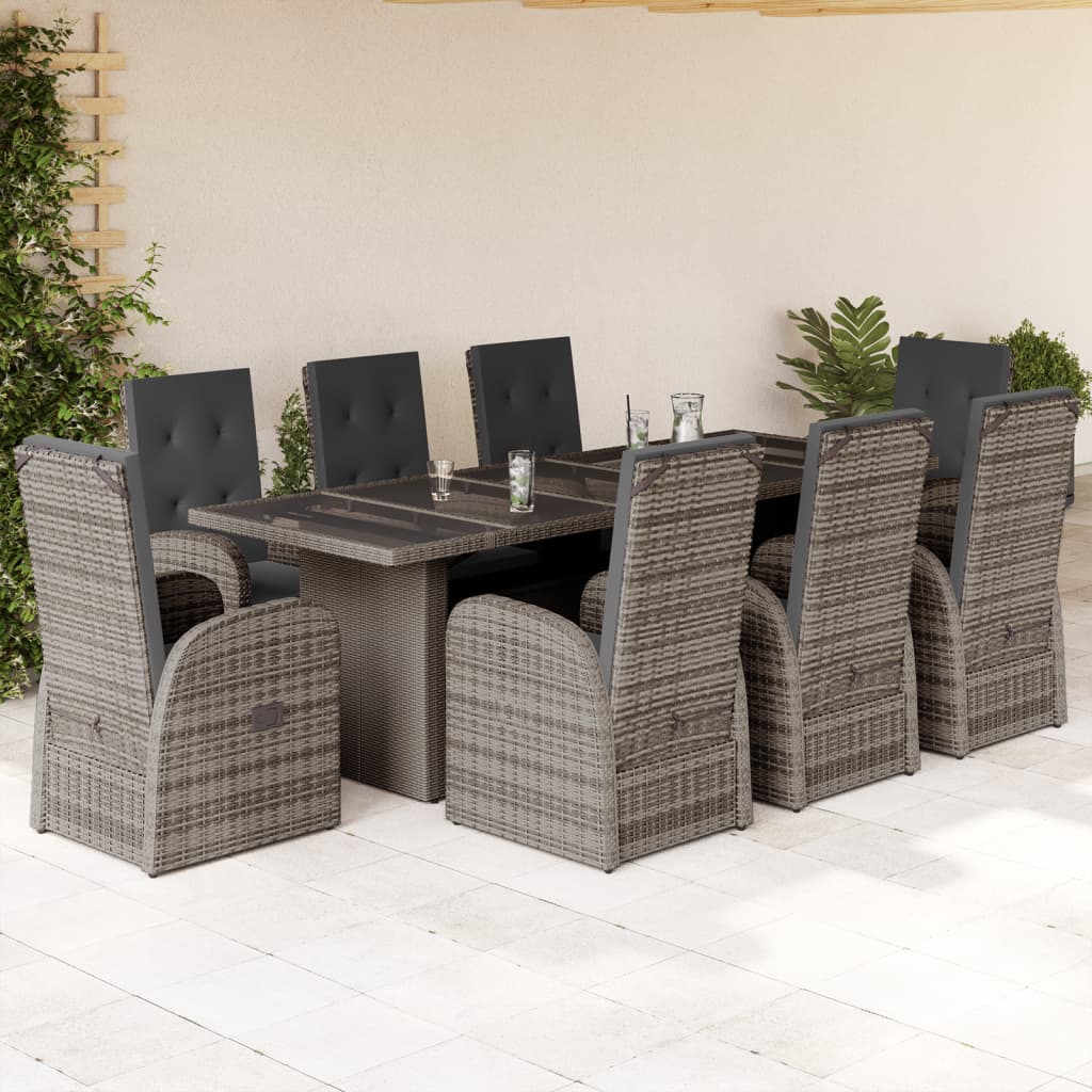 11-Delige Tuinset Met Kussens Poly Rattan Grijs