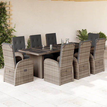 9-Delige Tuinset Met Kussens Poly Rattan Grijs