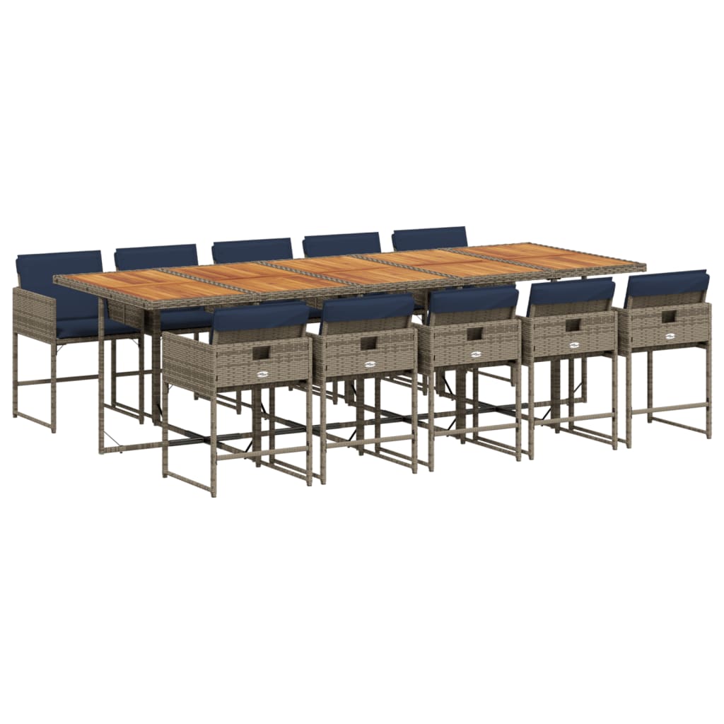 11-Delige Tuinset Met Kussens Poly Rattan Grijs