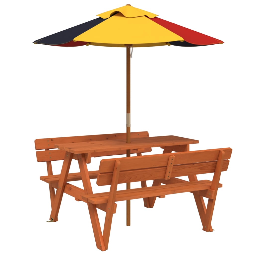 Picknicktafel Voor 4 Kinderen Met Parasol Massief Vurenhout
