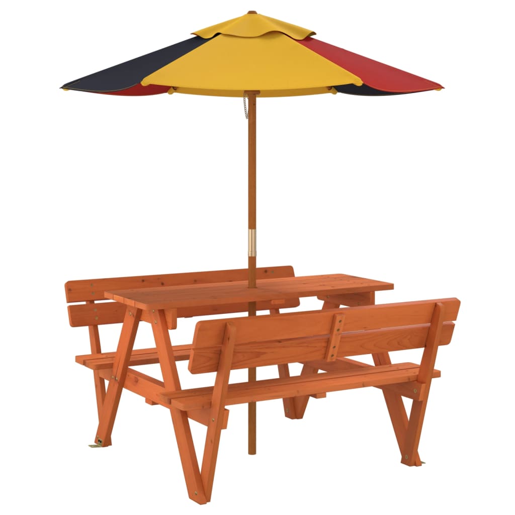 Picknicktafel Voor 4 Kinderen Met Parasol Massief Vurenhout