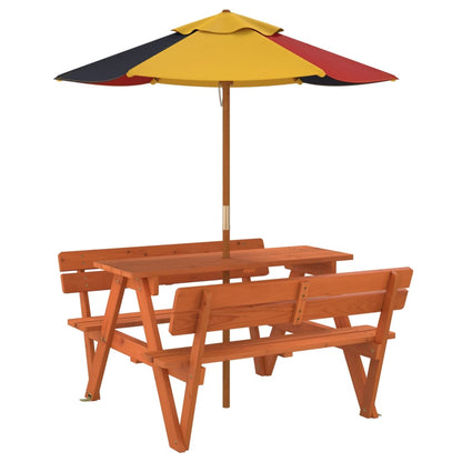 Picknicktafel Voor 4 Kinderen Met Parasol Massief Vurenhout