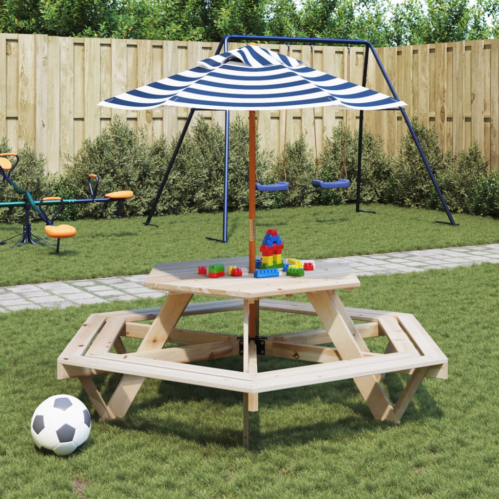 Picknicktafel Voor 4 Kinderen Met Parasol Zeshoekig Vurenhout