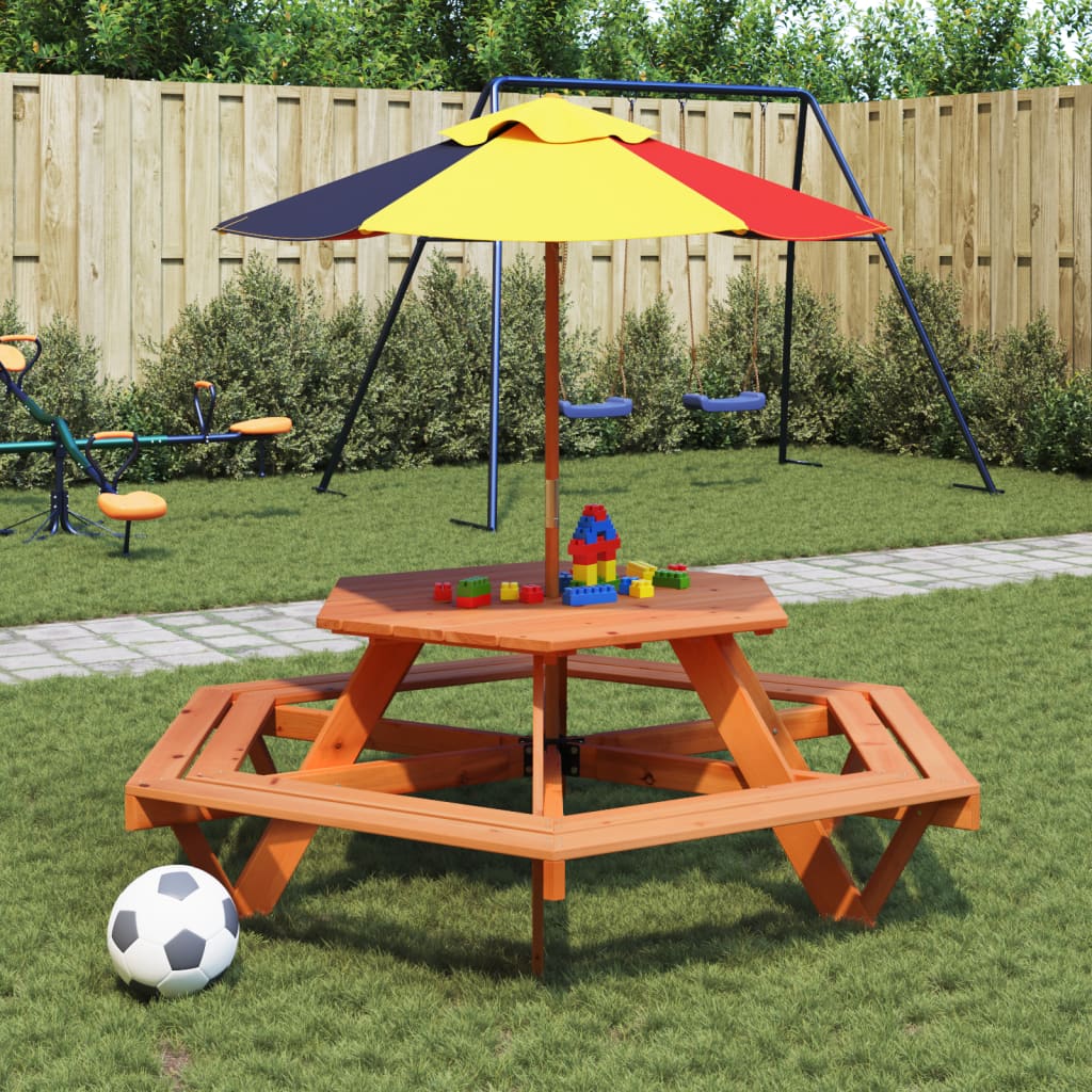 Picknicktafel Voor 4 Kinderen Met Parasol Zeshoekig Vurenhout