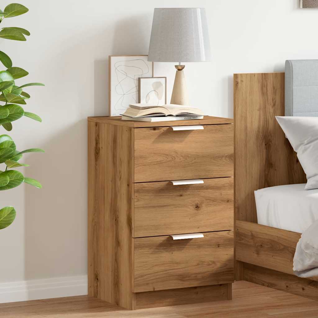 Nachtkastje 40X36X65 Cm Bewerkt Hout Artisanaal Eikenkleurig