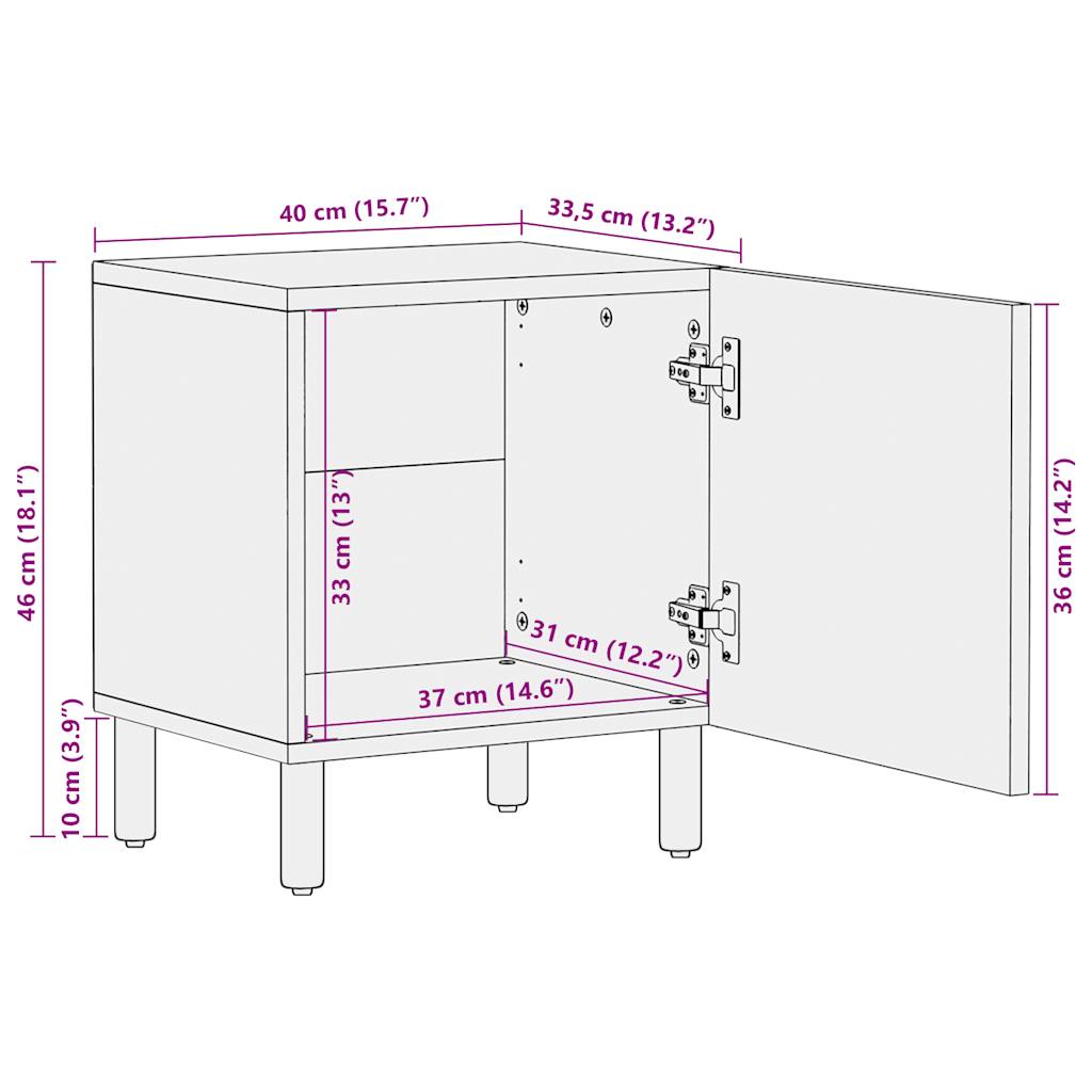 Nachtkastje 40X33,5X46 Cm Massief Ruw Mangohout Zwart