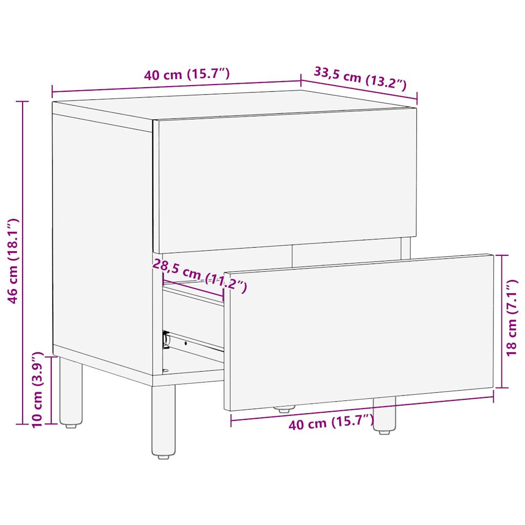 Nachtkastje 40X33,5X46 Cm Massief Ruw Mangohout Zwart