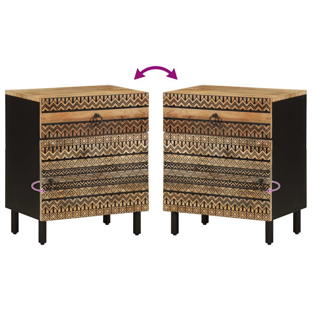 Nachtkastje 50X33X60 Cm Massief Ruw Mangohout Zwart