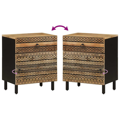 Nachtkastje 50X33X60 Cm Massief Ruw Mangohout Zwart