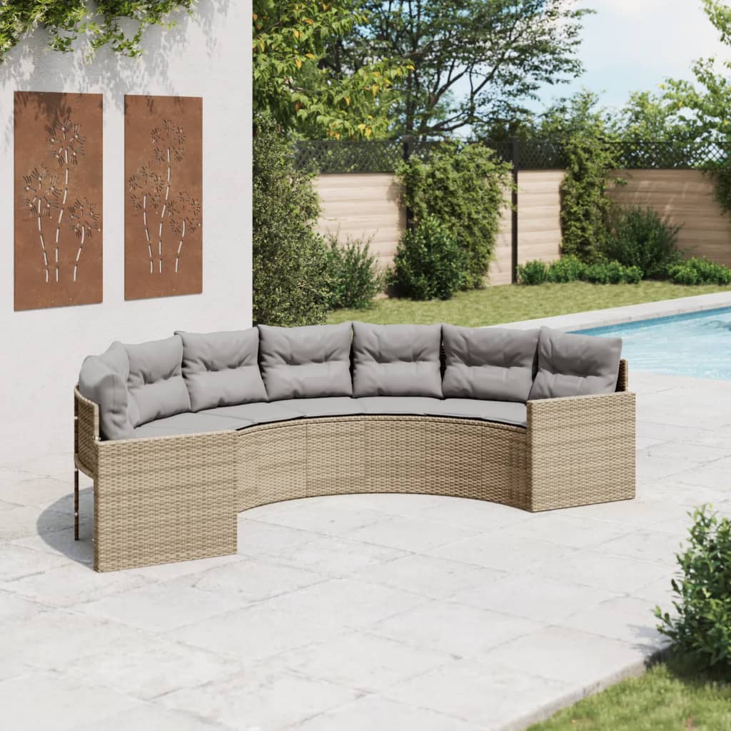 Tuinbank Met Tafel En Kussens Poly Rattan Beige En Lichtgrijs