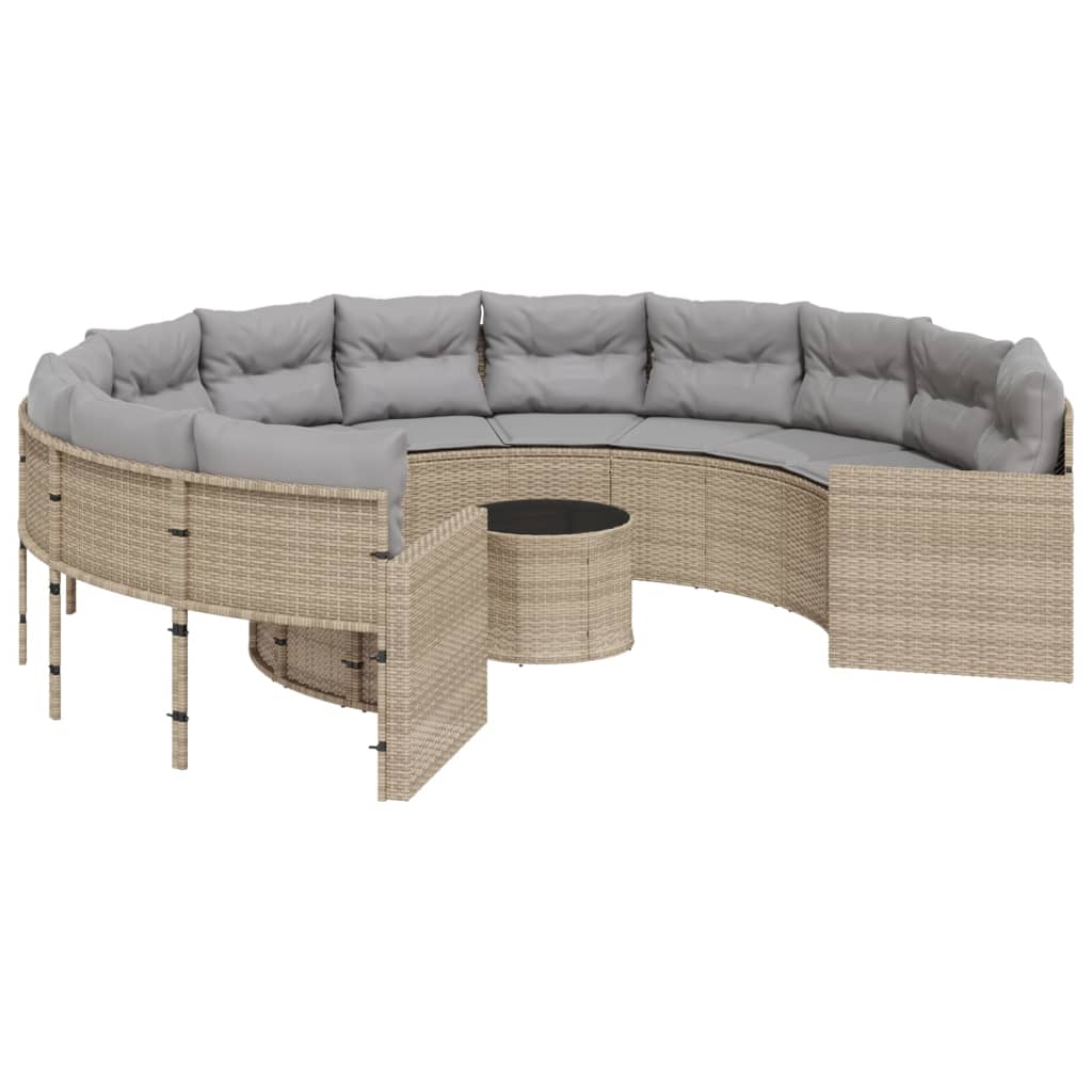Tuinbank Met Tafel En Kussens Poly Rattan Beige En Lichtgrijs