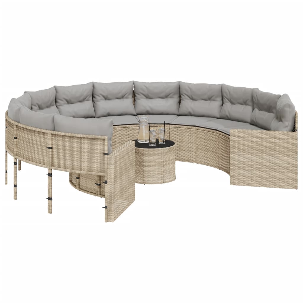 Tuinbank Met Tafel En Kussens Poly Rattan Beige En Lichtgrijs