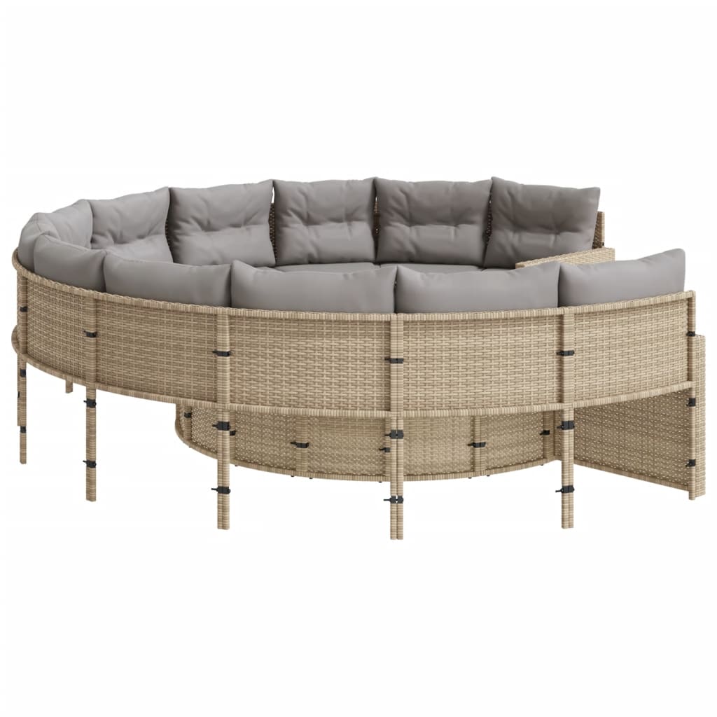 Tuinbank Met Tafel En Kussens Poly Rattan Beige En Lichtgrijs