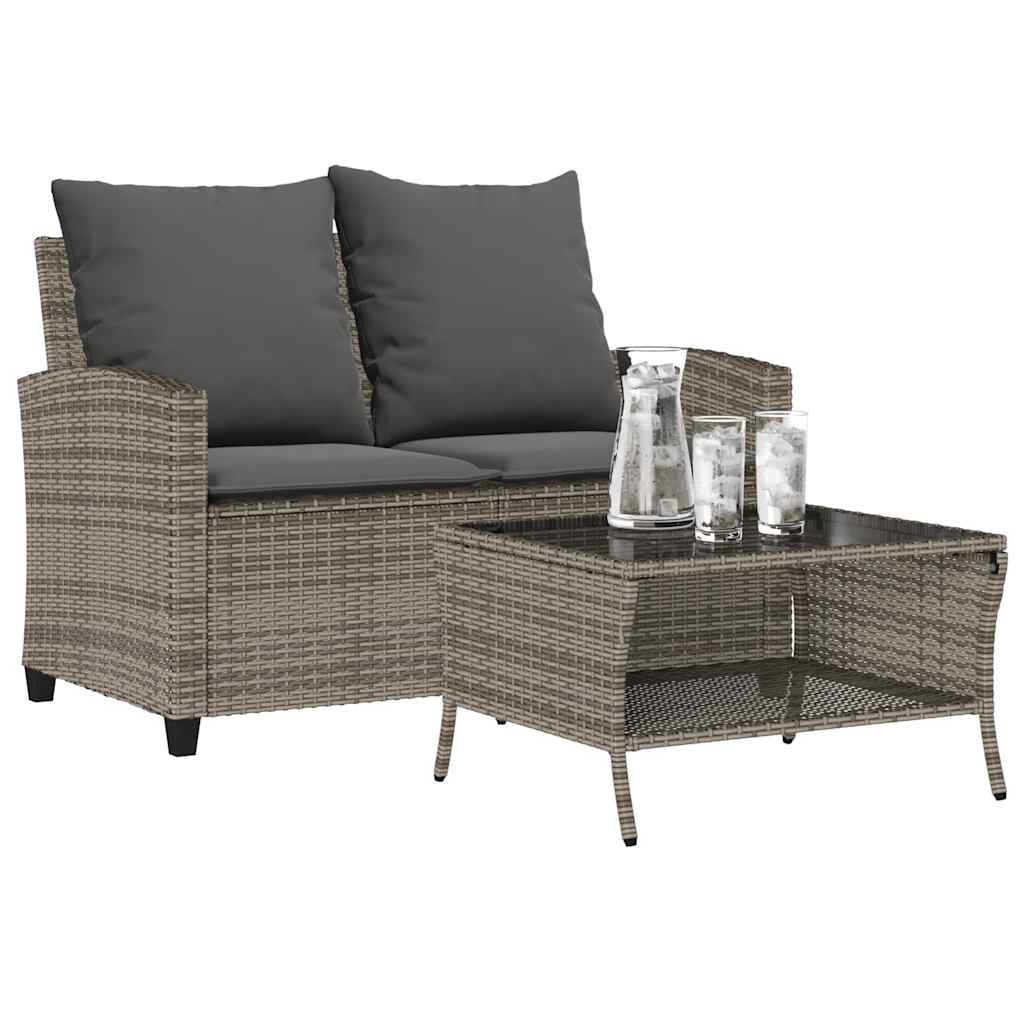 Tuinbank 2-Zits Met Kussens & Tafel Poly Rattan