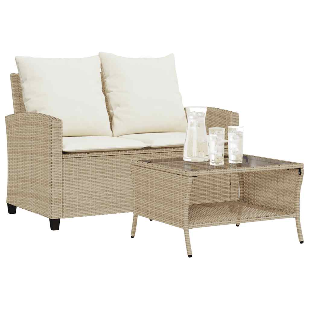 Tuinbank 2-Zits Met Kussens & Tafel Poly Rattan