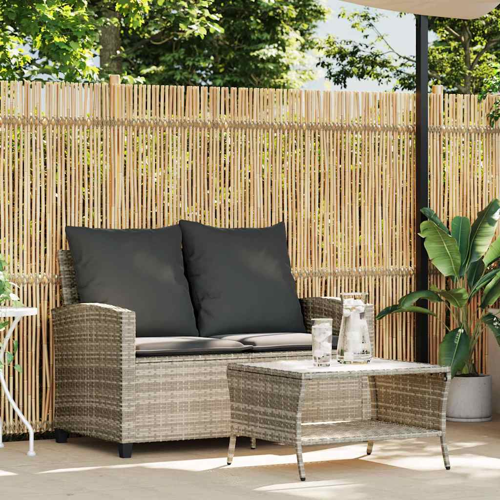 Tuinbank 2-Zits Met Kussens & Tafel Poly Rattan