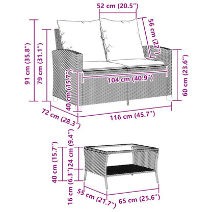 Tuinbank 2-Zits Met Kussens & Tafel Poly Rattan