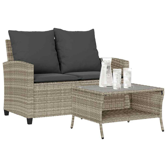 Tuinbank 2-Zits Met Kussens & Tafel Poly Rattan