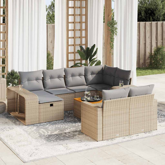 11-Delige Tuinset Met Kussens Poly Rattan Beige