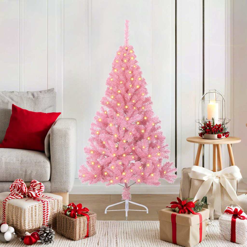 Kunstmatig Voorverlicht Kerstboom Met 300 Led Pvc Roze