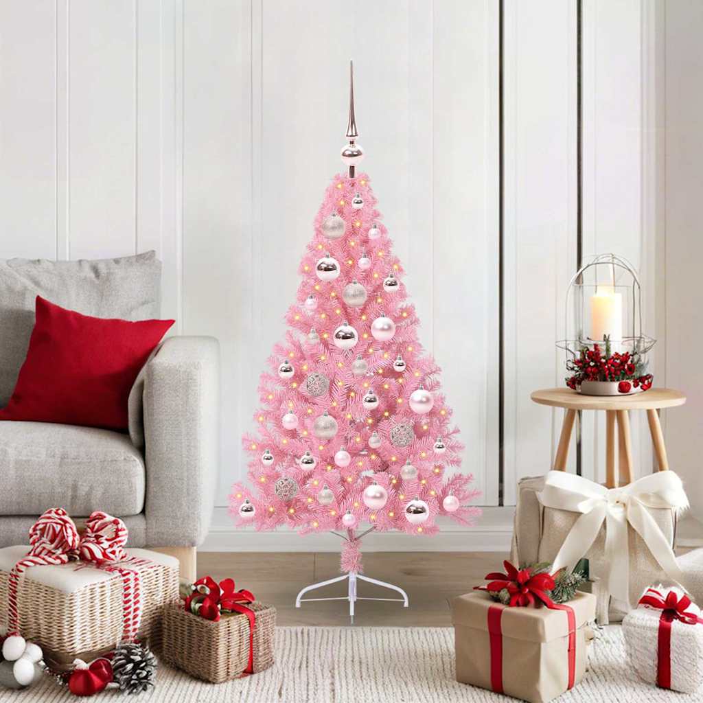 Kunstmatig Voorverlicht Kerstboom Met 300 Led Pvc Roze