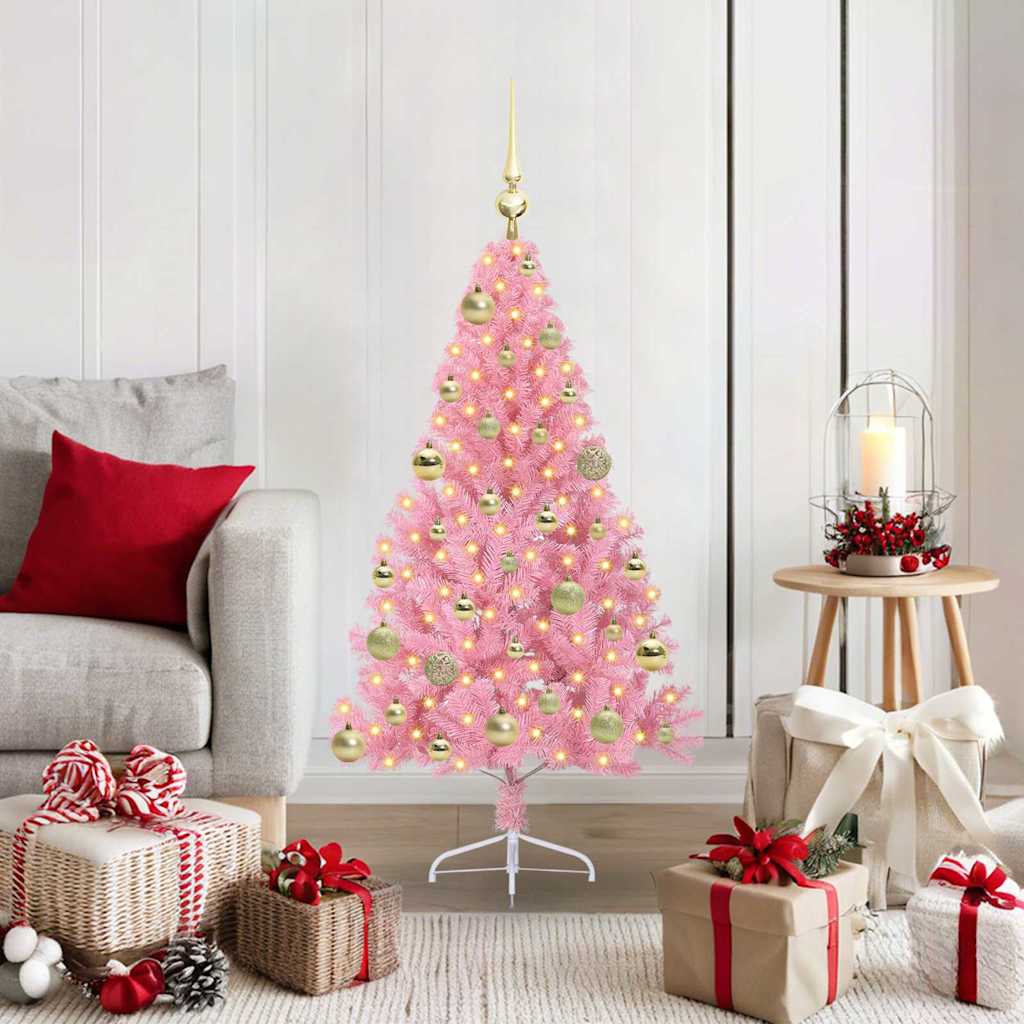 Kunstmatig Voorverlicht Kerstboom Met 300 Led Pvc Roze
