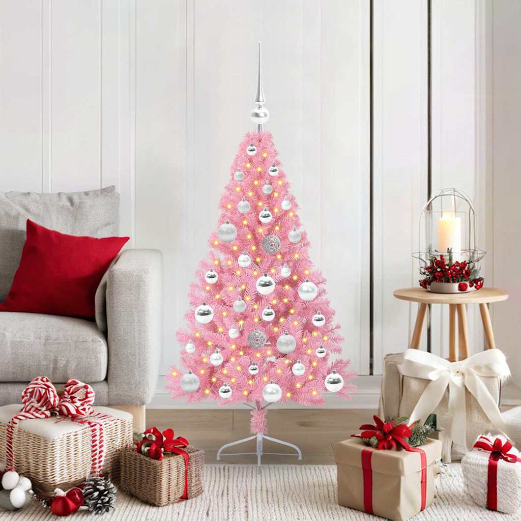 Kunstmatig Voorverlicht Kerstboom Met 300 Led Pvc Roze