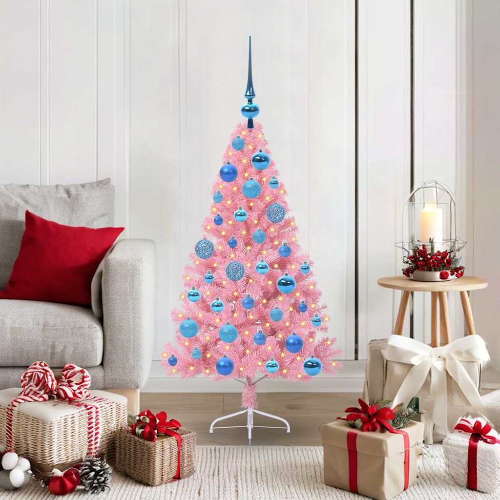 Kunstmatig Voorverlicht Kerstboom Met 300 Led Pvc Roze