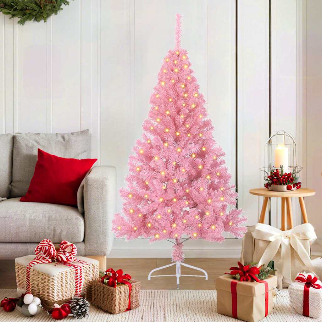 Kunstmatig Voorverlicht Kerstboom Met 300 Led Pvc Roze