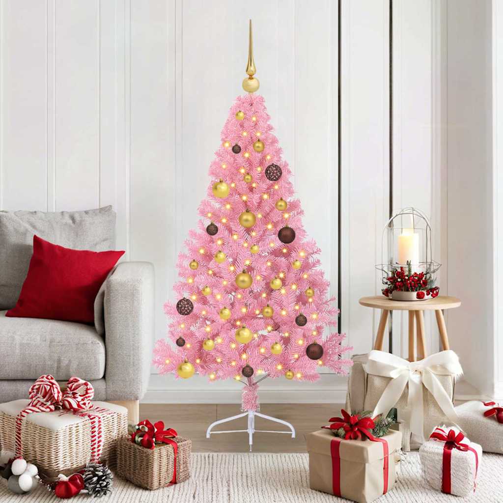 Kunstmatig Voorverlicht Kerstboom Met 300 Led Pvc Roze