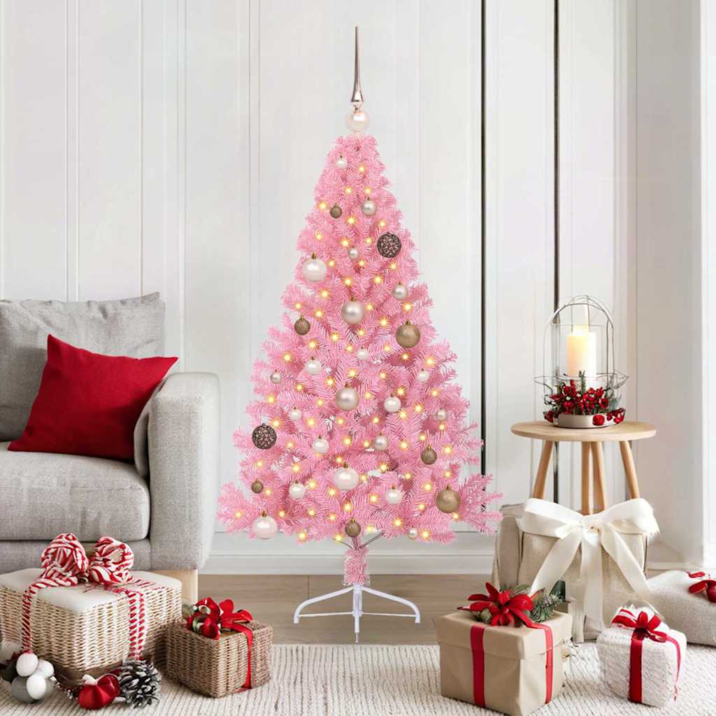 Kunstmatig Voorverlicht Kerstboom Met 300 Led Pvc Roze