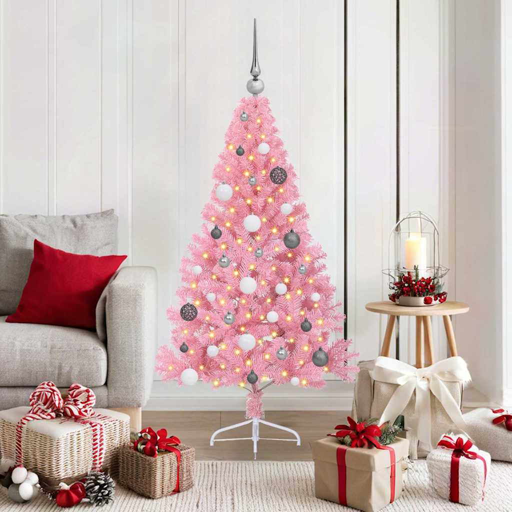 Kunstmatig Voorverlicht Kerstboom Met 300 Led Pvc Roze