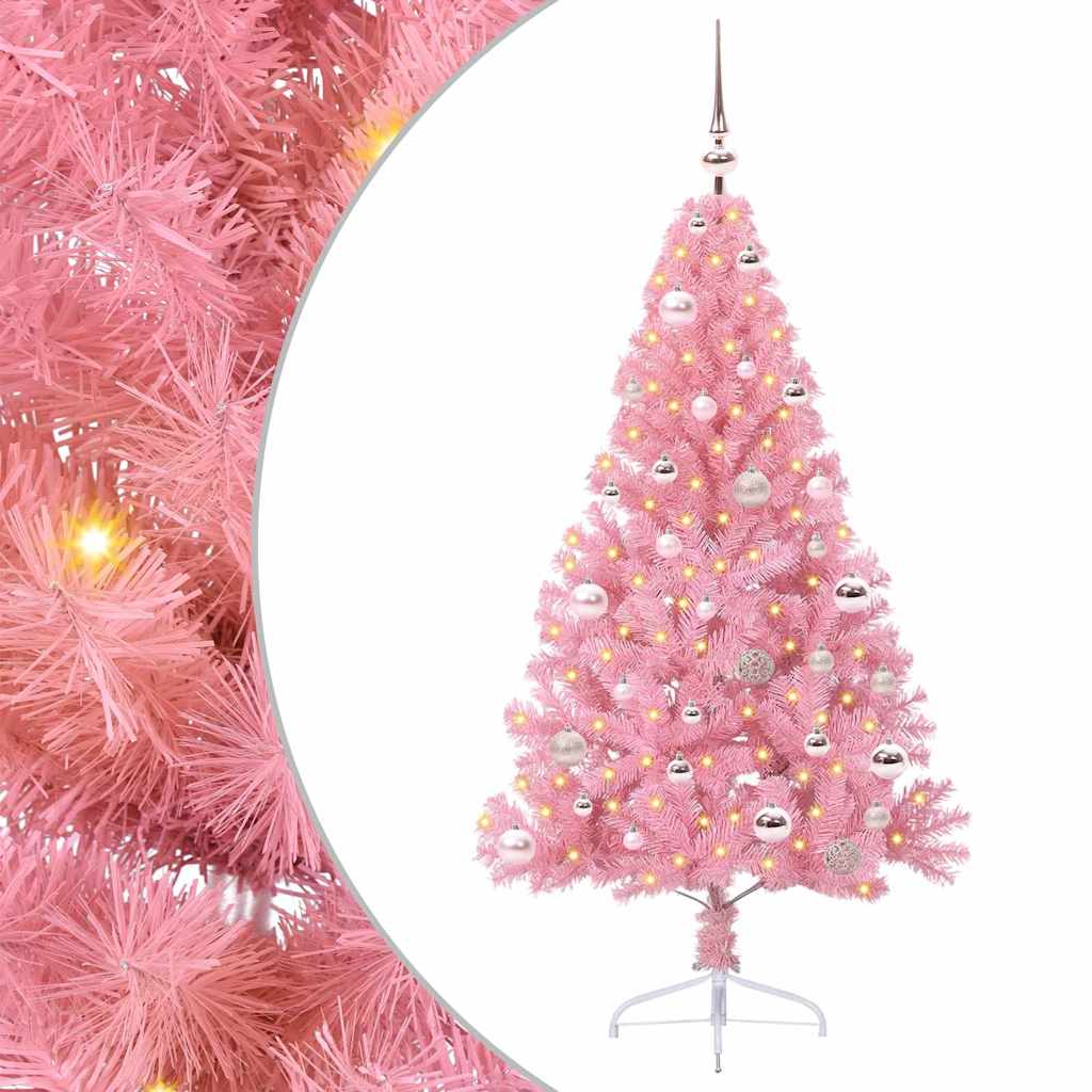 Kunstmatig Voorverlicht Kerstboom Met 300 Led Pvc Roze