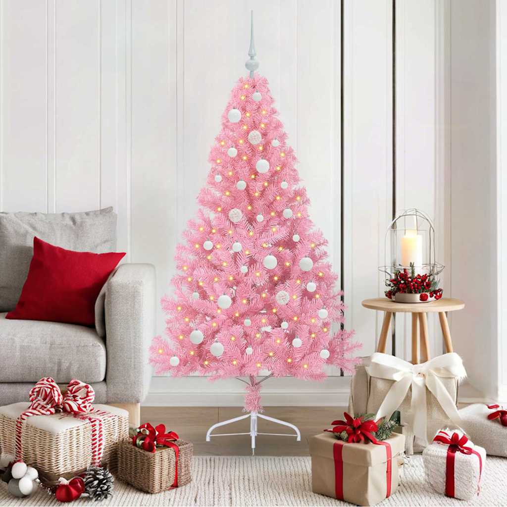 Kunstmatig Voorverlicht Kerstboom Met 300 Led Pvc Roze