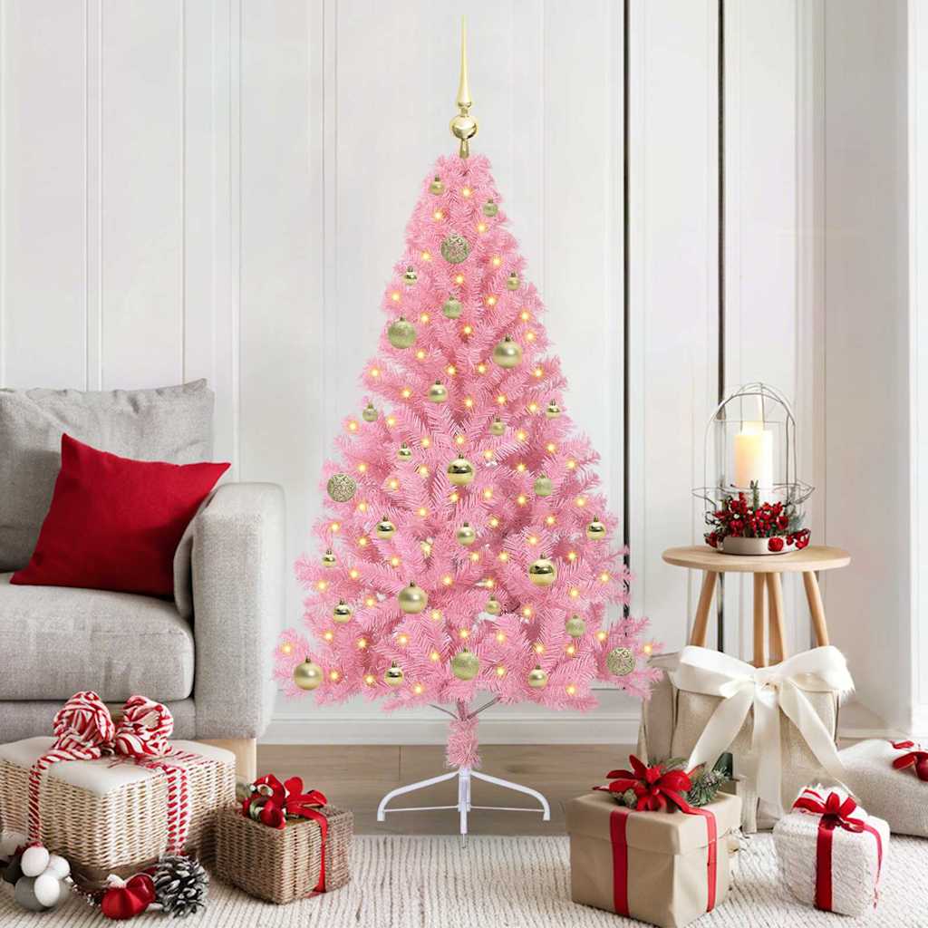 Kunstmatig Voorverlicht Kerstboom Met 300 Led Pvc Roze