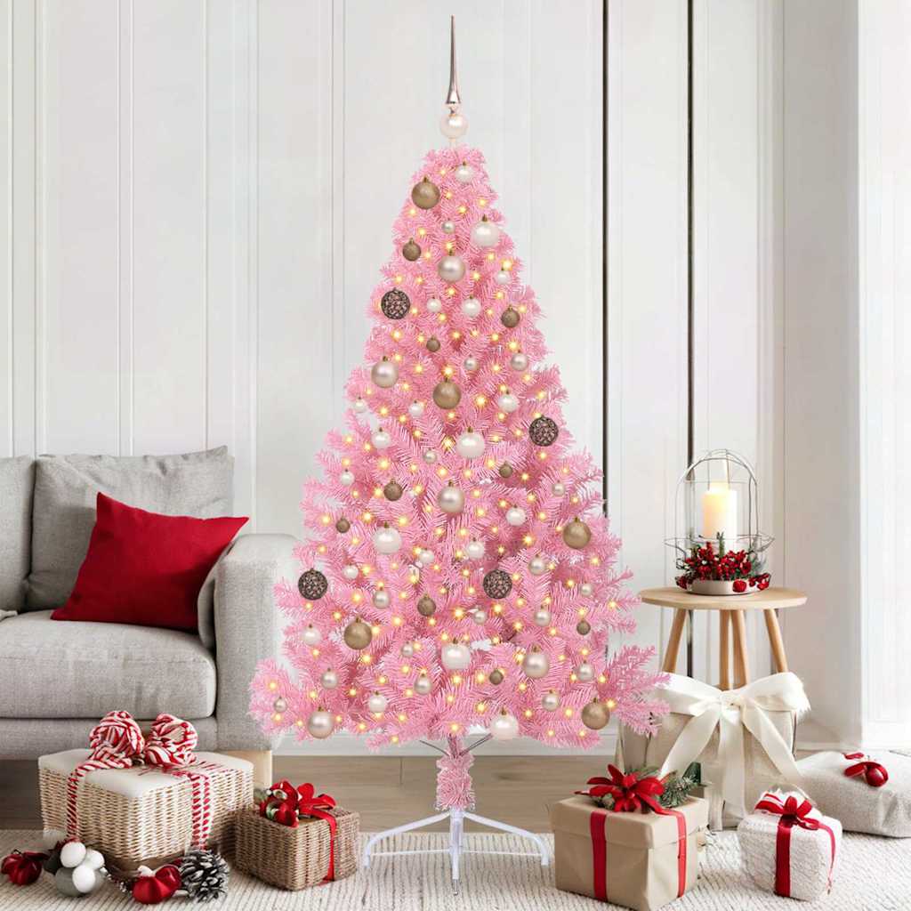 Kunstmatig Voorverlicht Kerstboom Met 300 Led Pvc Roze