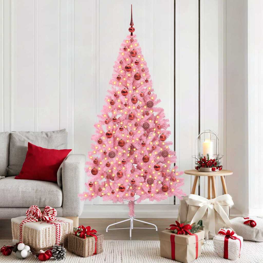 Kunstmatig Voorverlicht Kerstboom Met 300 Led Pvc Roze