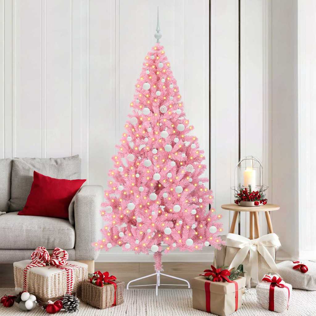 Kunstmatig Voorverlicht Kerstboom Met 300 Led Pvc Roze