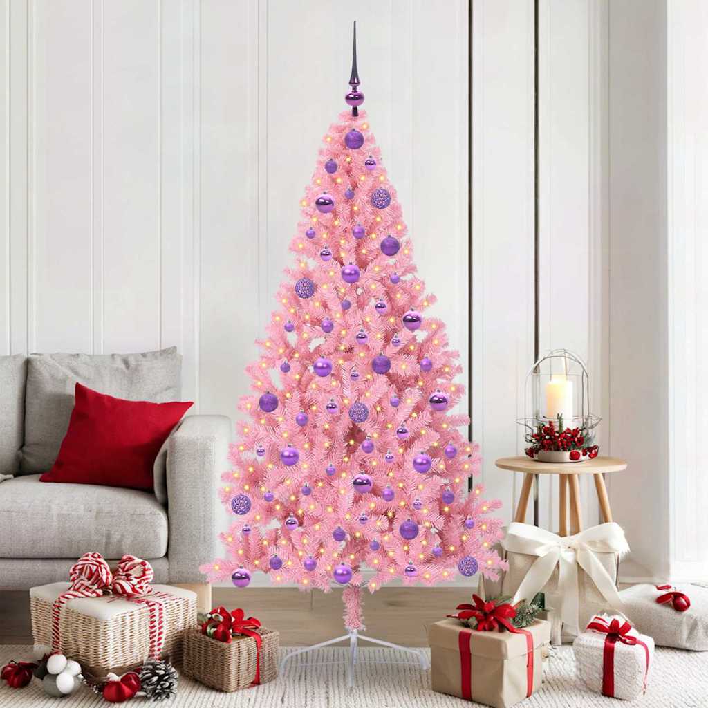 Kunstmatig Voorverlicht Kerstboom Met 300 Led Pvc Roze