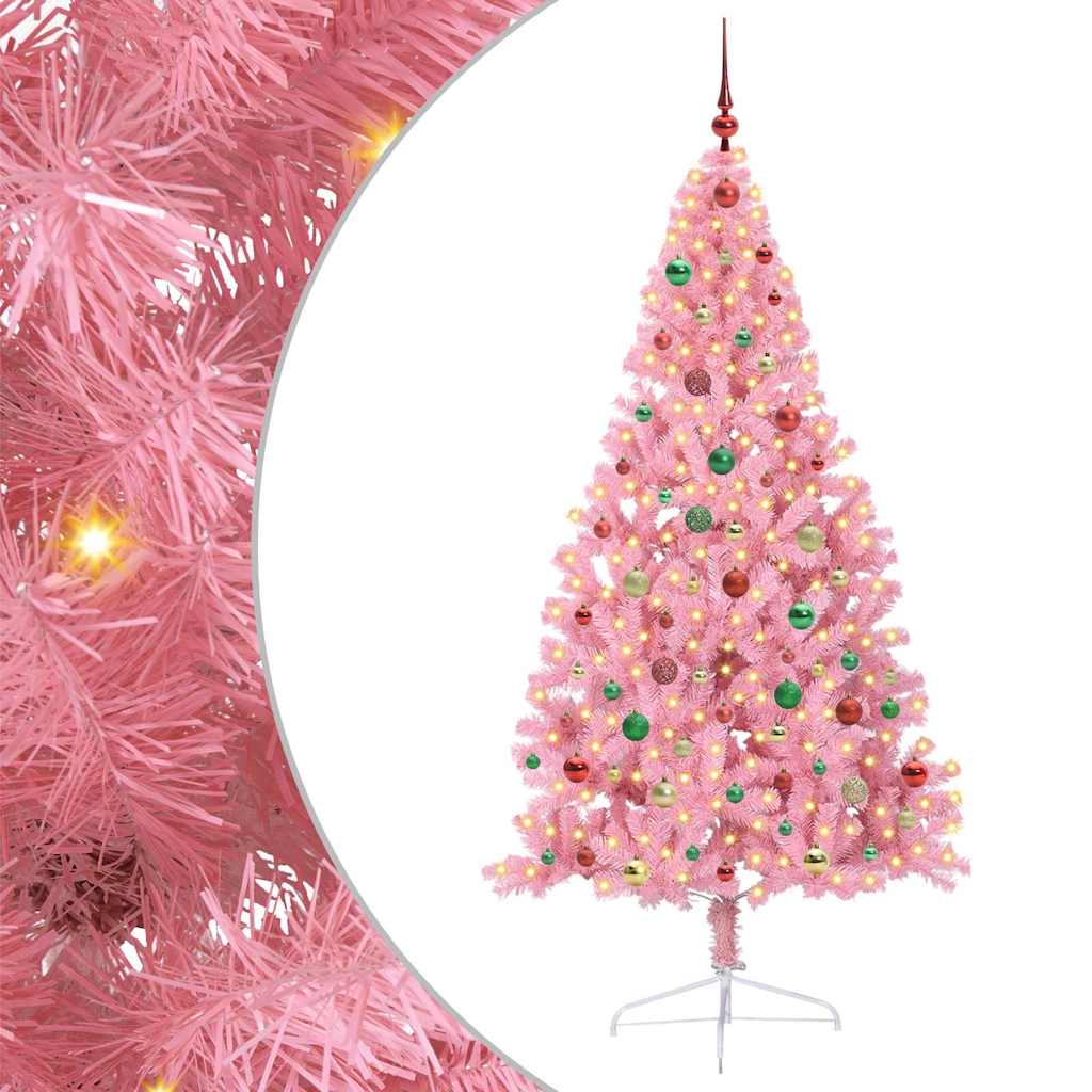 Kunstmatig Voorverlicht Kerstboom Met 300 Led Pvc Roze