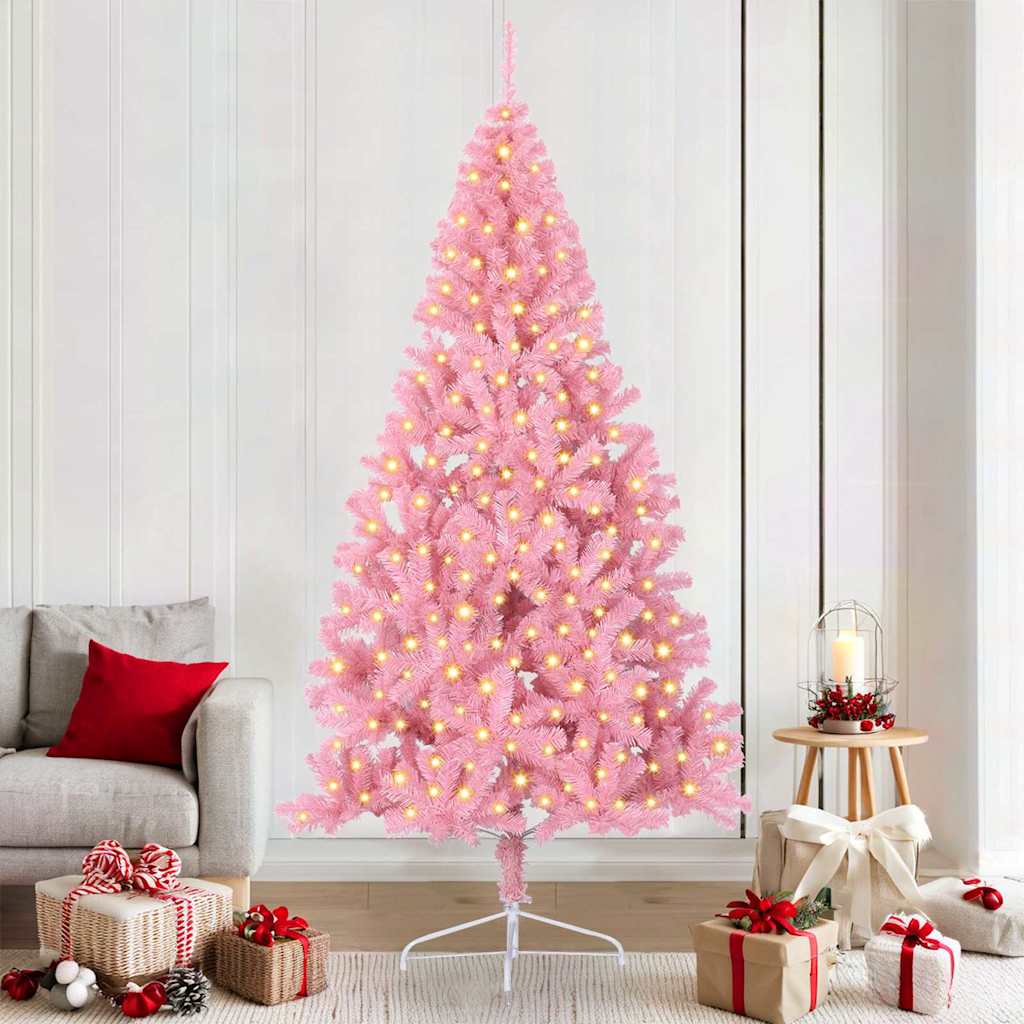 Kunstmatig Voorverlicht Kerstboom Met 300 Led Pvc Roze