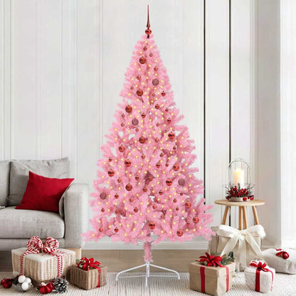 Kunstmatig Voorverlicht Kerstboom Met 300 Led Pvc Roze