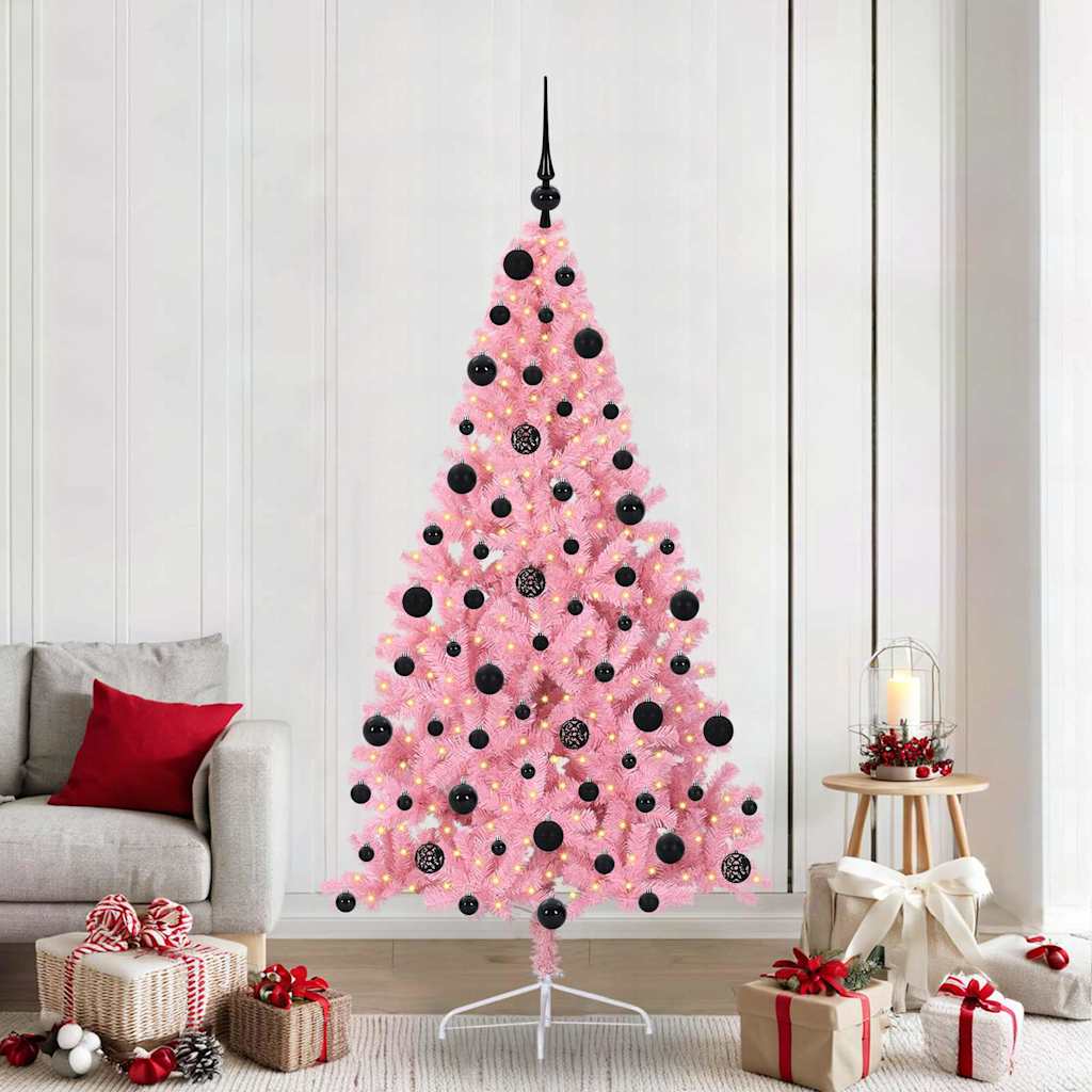 Kunstmatig Voorverlicht Kerstboom Met 300 Led Pvc Roze