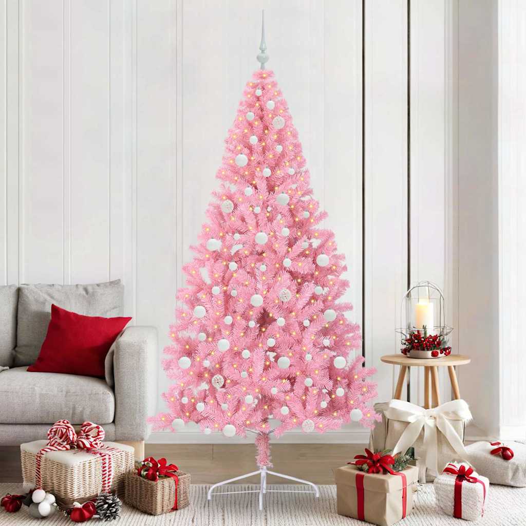 Kunstmatig Voorverlicht Kerstboom Met 300 Led Pvc Roze