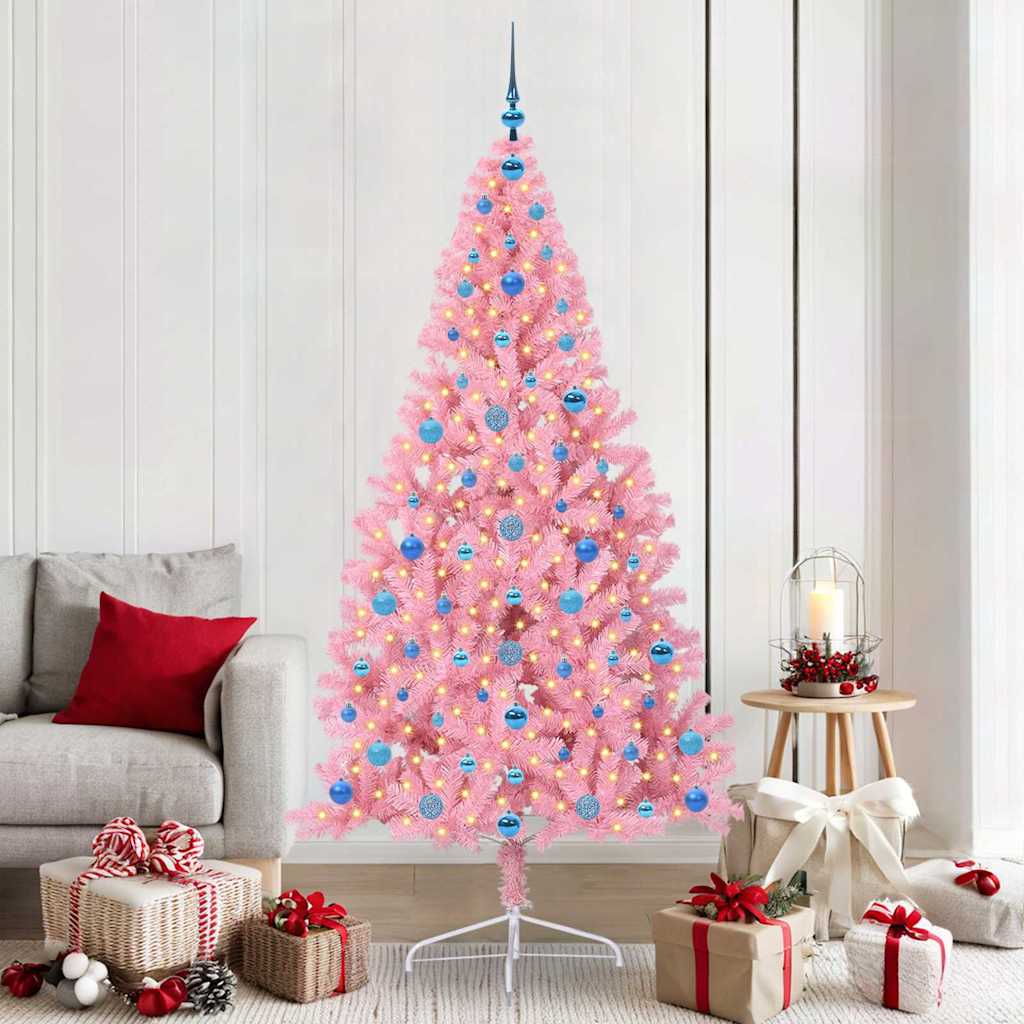 Kunstmatig Voorverlicht Kerstboom Met 300 Led Pvc Roze