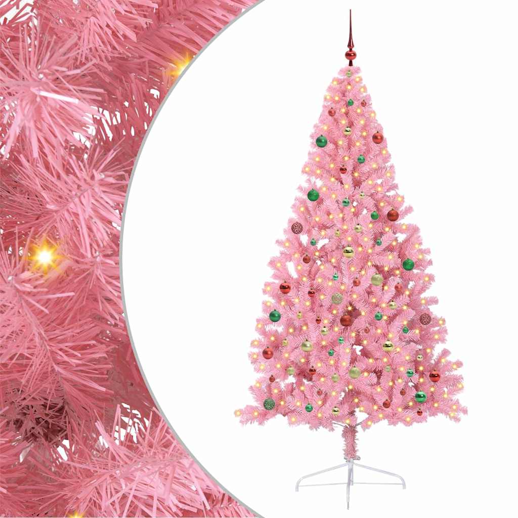 Kunstmatig Voorverlicht Kerstboom Met 300 Led Pvc Roze