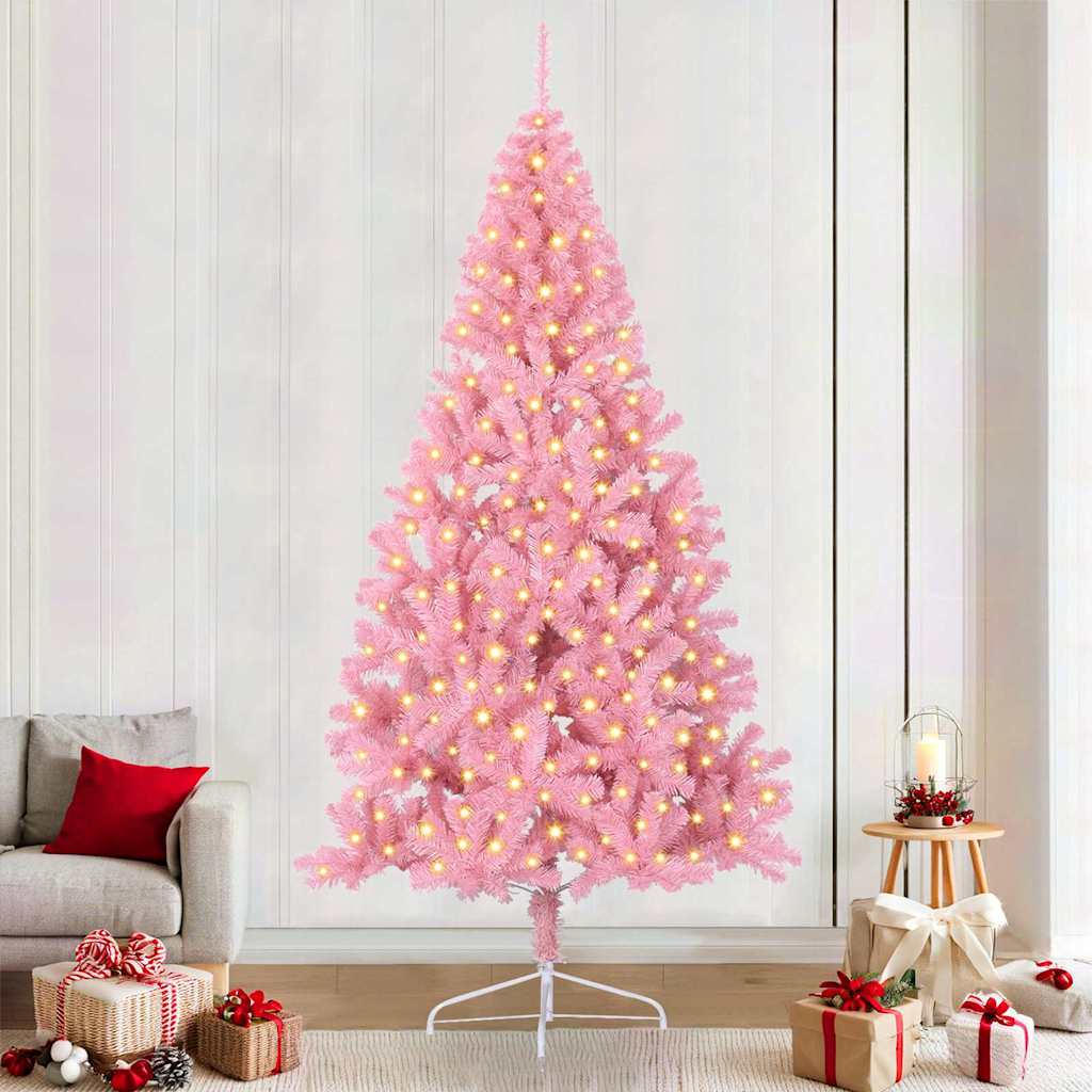 Kunstmatig Voorverlicht Kerstboom Met 300 Led Pvc Roze