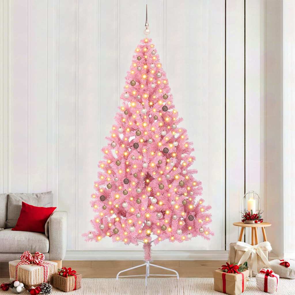 Kunstmatig Voorverlicht Kerstboom Met 300 Led Pvc Roze