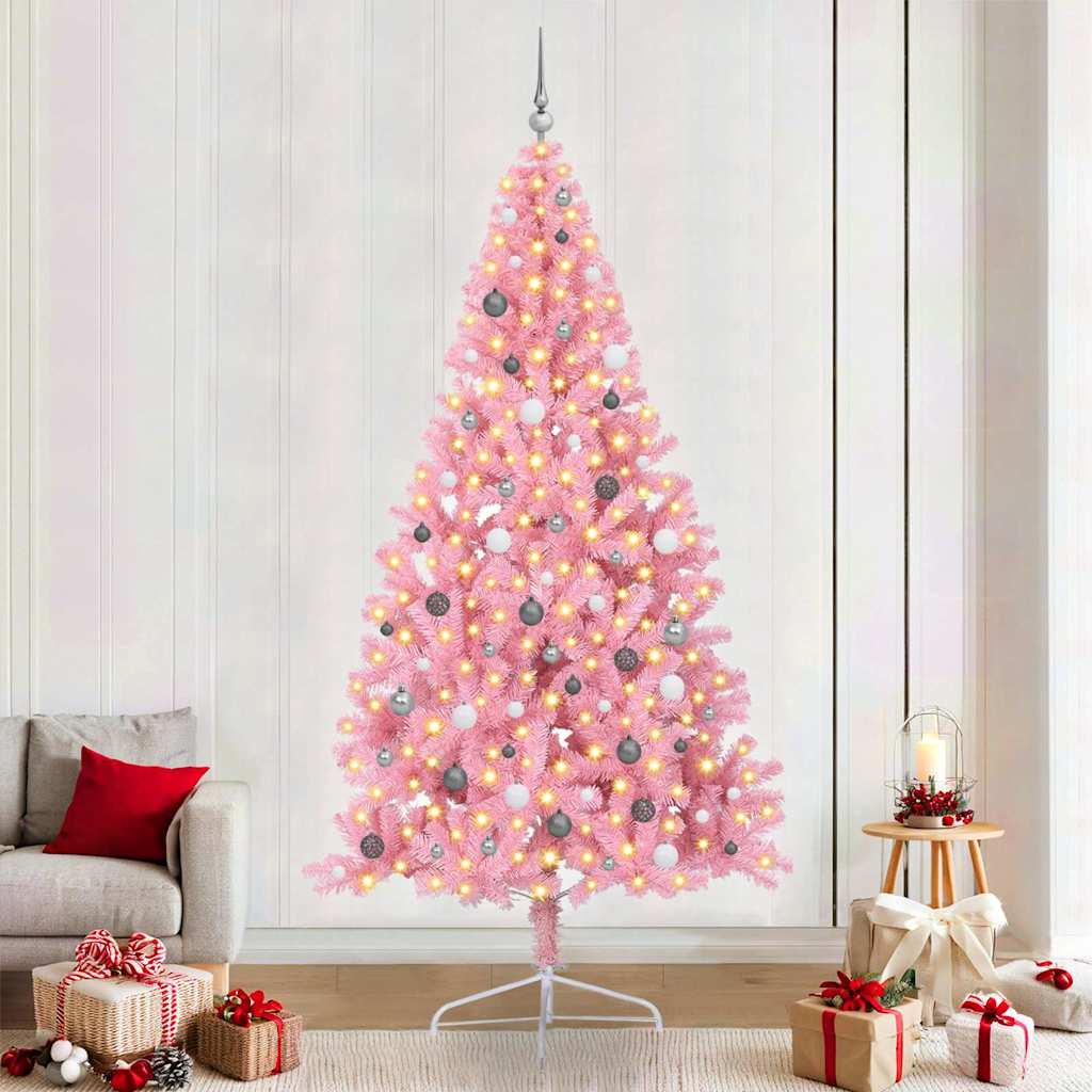 Kunstmatig Voorverlicht Kerstboom Met 300 Led Pvc Roze