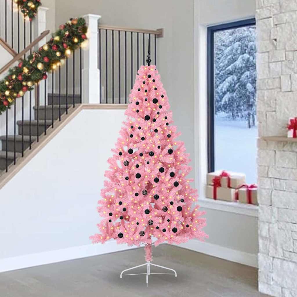 Kunstmatig Voorverlicht Kerstboom Met 300 Led Pvc Roze